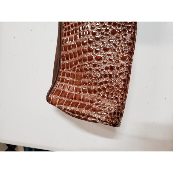 Hananel Bag Womens One Size Browm Leather Snake Pattern Zip Cosmetic Clutch NWT - Picture 3 of 5